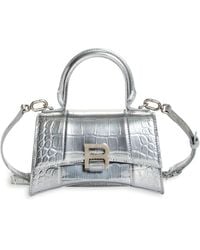 Balenciaga - Extra Small Hourglass Croc Embossed Metallic Leather Top Handle Bag - Lyst