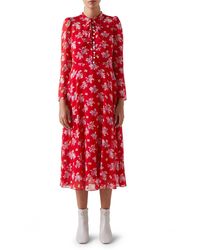 LK Bennett - Keira Floral Print Long Sleeve Silk Midi Dress - Lyst