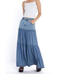 Wash Lab Denim - Contrast Tiered Denim Maxi Skirt - Lyst