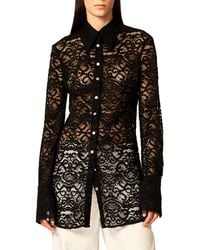 Interior - The Emma Sheer Floral Lace Button-up Shirt - Lyst