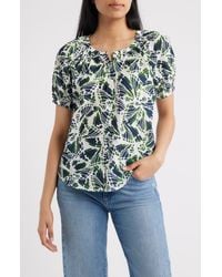 Bobeau - Abstract Print Puff Sleeve Button-Up Top - Lyst