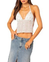 Edikted - Embroidered Floral Open Back Crop Halter Top - Lyst
