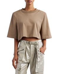Isabel Marant - Zaely Shoulder Pad Crop Cotton T-shirt - Lyst