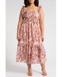 MELLODAY - Floral Ruffle Tiered Midi Dress - Lyst