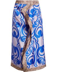 Dries Van Noten - Mixed Print Draped Silk Midi Skirt - Lyst