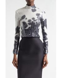 Brandon Maxwell - The Maven Paillette Cow Print Mock Neck Top - Lyst