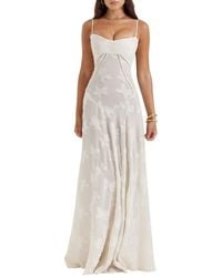 House Of Cb - Seren Blush Sheer Lace-up Back Gown - Lyst