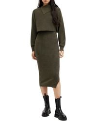 AllSaints - Margetta Long Sleeve Two-piece Wool Blend Rib Sweater & Dress - Lyst