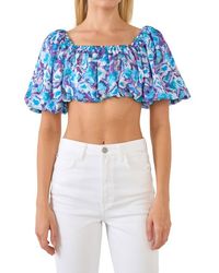 Endless Rose - Floral Puff Sleeve Crop Top - Lyst