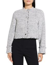 Theory - Fray Trim Crop Tweed Jacket - Lyst