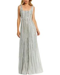 Mac Duggal - Embellished A-Line Gown With Striped Details Dress - Lyst
