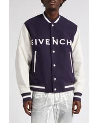 Givenchy - Embroidered Logo Mixed Media Leather & Wool Blend Varsity Jacket - Lyst