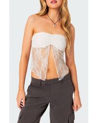 Edikted - Twilight Split Front Lace Strapless Top - Lyst