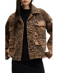 AllSaints - Finch Camo Leopard Mixed Print Cotton Jacket - Lyst