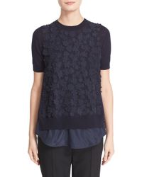 Moncler 'maglia' Laser Cut Floral Applique Top - Blue
