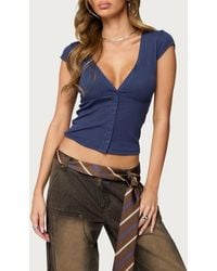 Edikted - Alza Crop Stretch Cotton Blend Button-Up Top - Lyst