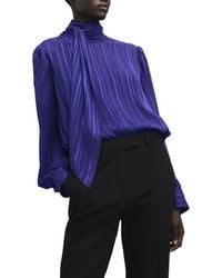 Mango - Striped Satin Tie Neck Button Front Top - Lyst