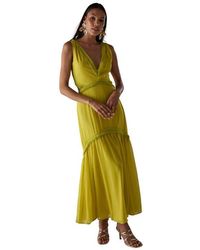 Warehouse - Chiffon Fringe Trim Cut Out Maxi Dress - Lyst