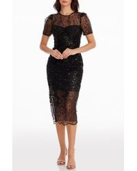 Dress the Population - Lia Sequin Illusion Mesh Overlay Midi Cocktail Dress - Lyst