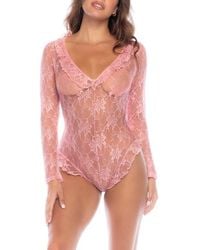 MAPALE - Long Sleeve Lace Teddy - Lyst