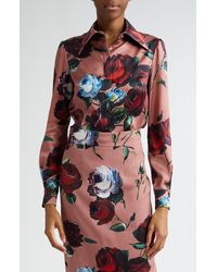Dolce & Gabbana - Rose Print Stretch Silk Button-up Shirt - Lyst
