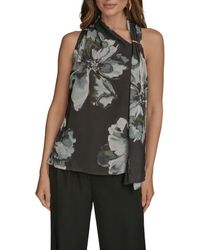 Donna Karan - Print Side Drape Sleeveless Top - Lyst