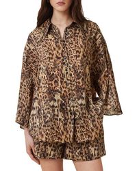 AllSaints - Charli Leopard Print Linen & Silk Button-Up Shirt - Lyst