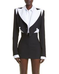 LAQUAN SMITH - Colorblock Crop Double Breasted Satin Trim Blazer - Lyst
