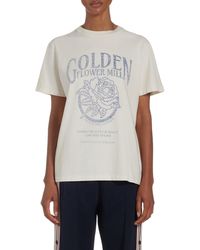 Golden Goose - Golden Flower Mill Distressed Silk Blend Graphic T-shirt - Lyst