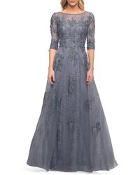 La Femme - Floral Lace & Tulle Gown - Lyst