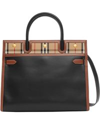 Burberry Mini Title Vintage Check Leather Satchel - Black