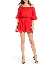 Endless Rose - Off The Shoulder Ruffle Sleeve Romper - Lyst