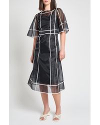 Ming Wang - Modern Fit Organza Contrast Stripe A-Line Midi Dress - Lyst