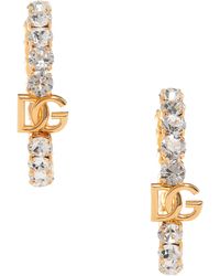 Dolce & Gabbana - Dg Logo Crystal Embellished Hoop Earrings - Lyst