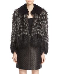Burberry 'denistone' Chevron Stripe Genuine Fox Fur Jacket - Black
