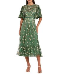 Mac Duggal - Floral Embellished Flutter Sleeve Midi Dress - Lyst
