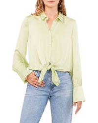 Vince Camuto - Tie Front Long Sleeve Charmeuse Shirt - Lyst
