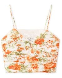Mango - Lace Trim Floral Crop Camisole - Lyst