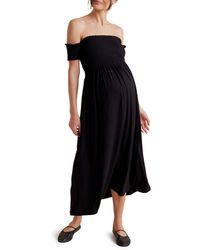 A Pea In The Pod - Off The Shoulder Maternity Midi Dress - Lyst