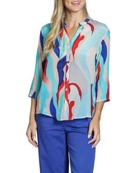 Apny - Mixed Stripe Mandarin Collar Button-Up Shirt - Lyst