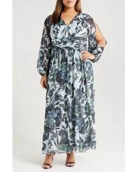Sl Fashions - Floral Long Sleeve Chiffon Maxi Dress - Lyst