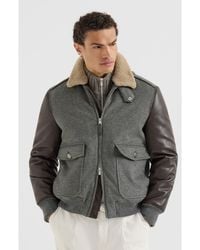 Brunello Cucinelli - Bonded Cashmere Beaver Cloth And Nappa Leather Bomber Jacket With Thermore Padding And Detachable Shearling Collar - Lyst