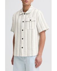 Solid - Umber Stripe Short Sleeve Linen Blend Button-Up Shirt - Lyst