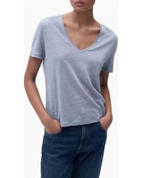 Mango - V-Neck Linen T-Shirt - Lyst