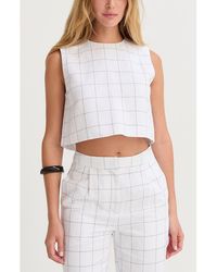 Crescent - Windowpane Semi Cropped Linen Top - Lyst