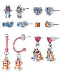 Bluey - Earrings Set 6 Pairs Official License, Fashion Studs, Hoops, And And Bingo Dangle Charm Earrings With Crystals - Lyst