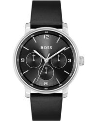 BOSS - Leather-strap Watch With Black Dial - Lyst
