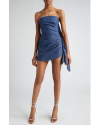 LAQUAN SMITH - Strapless Ruched Denim Cocktail Minidress - Lyst