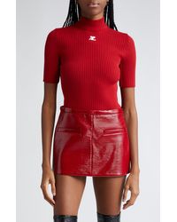 Courreges - Embroide Logo Mock Neck Rib Sweater At Nordstrom - Lyst