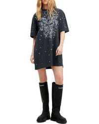 AllSaints - Embellished Graphic T-shirt Dress - Lyst